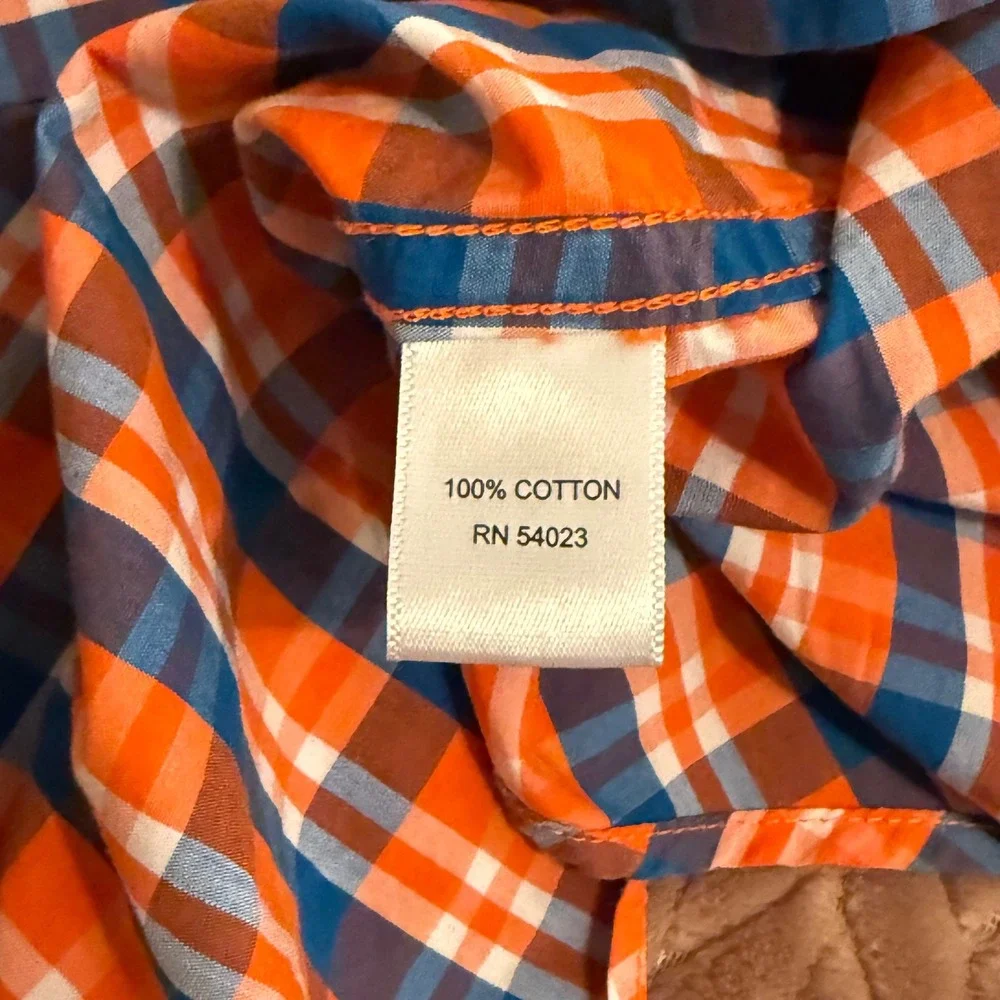 Banana Republic Mens Soft Wash Tailored Slim Fit Plaid Shirt Orange Blue L